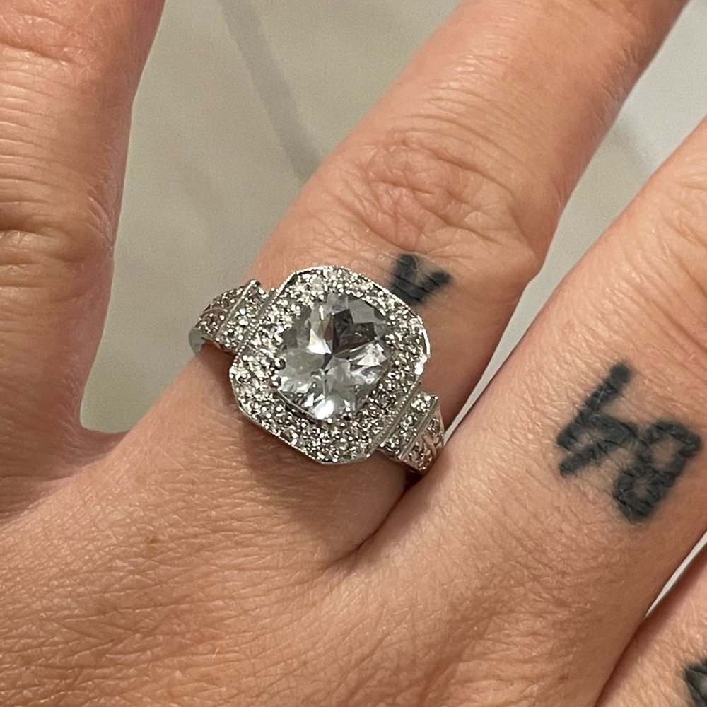 14k White Gold 2 CT Blue Topaz and Diamond Ring